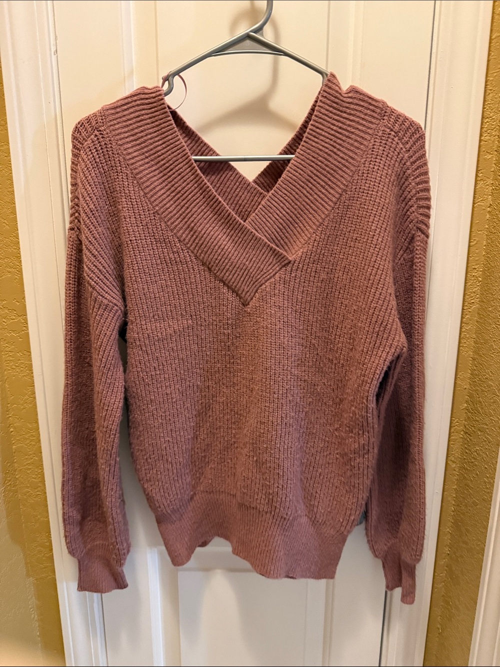 Pink Rose Dusty Mauve V-Neck Knit Sweater - Women